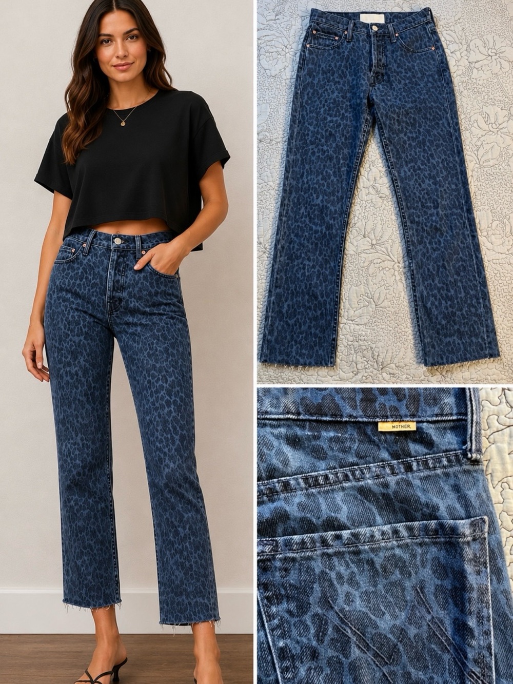 Mother Superior The Tomcat Raw Hem Ankle Jeans Sinister Leopard Print Sz 24💛